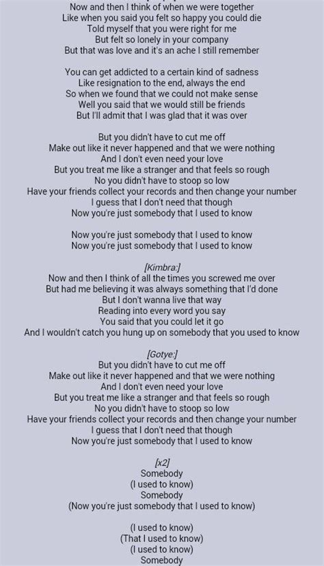 someone i used know lyrics|somebody that i used to know song.